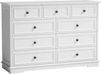 9 Drawer Dressers for Bedroom, 51" Wide Wood Chest of Drawers, Farmhouse Bedroom Dressers with Drawers, Modern Dresser TV Stand, Retro Design, for Living Room, Dressing Room, Hallway, White