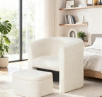 Mid-Century Velvet Living Room Chair with Storage Ottoman, Space-Saving Accent Chairs for Bedroom/Reading Spaces/Office, Cream