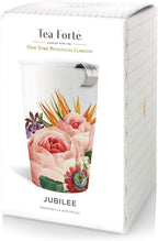 Tea Forte Double-Walled Ceramic Kati Cup, Removable Stainless Steel Infuser Basket and Lid, Steeps 12 oz Loose Leaf Tea, Dishwasher & Microwave Safe, Jubilee