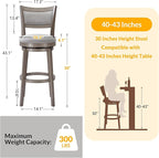 PrimeZone Swivel Bar Stools Set of 6, 30 Inch Bar Height Barstools, High Back Bar Stool with Solid Wood Legs & Wrap-Around Footrest, Counter Stools for Kitchen Island, Pub, Grey