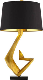 Possini Euro Design Zeus 28 1/2" Tall Modern Glam End Table Lamps Set of 2 Sculptural Gold Leaf Living Room Bedroom Bedside Nightstand House Office Home Reading Kitchen Entryway Console Black Shade