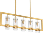 Possini Euro Design Camden Brass Island Linear Pendant Chandelier 42" Wide Modern Open Rectangle Frame Clear Glass Tube Shades 5-Light Fixture for Dining Room House Foyer Kitchen Entryway Bedroom