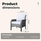 2 Pieces Wicker Patio Chairs - Outdoor Rattan Chairs Set of 2,All-Weather PE Wicker Dining Chair Set with High Back and Deep Seating for Deck Porch,Light Grey