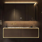 68IN Bathroom Vanity Set with a Single Sink - Embedded Sensor Light Strip & Large Capacity Floating Cabinet | Modern Bathroom Vanities with Defogging Mirror Surface & LED Lighting (Mirror Cabinet)