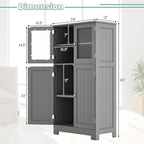 COSTWAY Bathroom Storage Cabinet, Wooden Linen Storage Organizer Cupboard with Doors & Adjustable Shelf, Freestanding Floor Cabinet for Living Room, Kitchen, Entryway, Office (Grey)