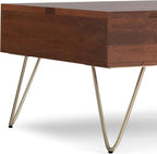 SIMPLIHOME Hunter Lift Top Coffee Table - 32 inch Wide Solid Mango Wood Industrial Square Cocktail Table in Umber Brown, Living Room Table with Dual Lift Tops, Hidden Storage and Gold Hairpin Legs