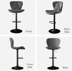 Bar Stools Set of 3,Adjustable Swivel Barstools, Faux Leather Bar Chairs,Upholstered Counter Height with High Backrest for Kitchen Island, Dark Grey