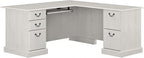 Bush Furniture Saratoga L Shaped Computer Desk with Drawers and Storage in Linen White Oak | Large Corner Office Table for Workspace