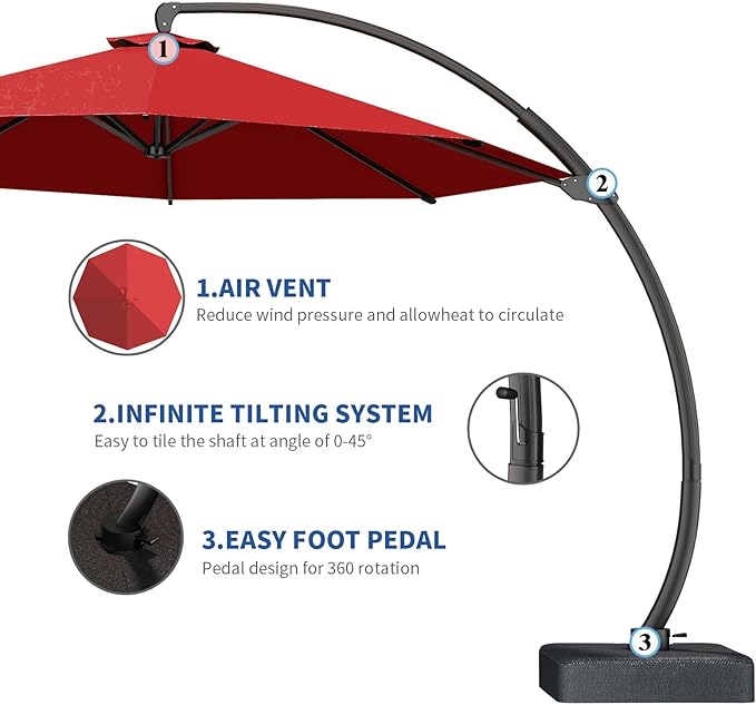 7 Piece Patio Dining Set with 11ft Patio Umbrella (Red), 7 Navy Outdoor HDPE Dining Set with 6 Chairs + 1 Large Table with 2" Umbrella Hole, for Market, Pool, Garden, Backyard, Deck