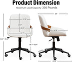 Small Home Office Chair No Arms,PU Leather Desk Chair with Wheels,Adjustable Height Work Chair,360° Swivel Computer Desk Chair for Office, Reading and Study (Beige)