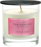Pecksniffs White Scented Candle - Rose & Peony Fragrance Candles for Home Scented - Elegant Glass Vessel - 1 Wick Luxury Candles, 184g/6.49oz