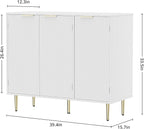 Fluted Sideboard Buffet with 3 Doors, Modern Accent Cabinet with Adjustable Shelves, Kitchen Storage Cabinet with Golden Handles, Coffee Bar for Kitchen, Living Room, White