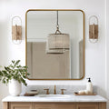 ANDY STAR Gold Bathroom Mirror for Wall, 30x36 Inch Rectangle Mirror for Bathroom with Rounded Corner, Modern Brushed Brass Rectangular Vanity Mirror with Anti-Rust Tube Metal Frame, Explosion-Proof