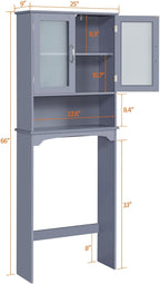 Yaheetech Over The Toilet Storage Cabinet, Free Standing Toilet Rack with Adjustable Shelves and Tempered Glass Doors for Bathroom Washroom, Grey