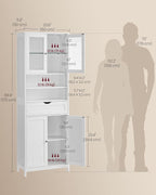VASAGLE Storage Cabinet with LED Lights, Freestanding Storage Unit with Adjustable Shelves, Drawer, Open Compartments, for Bathroom, Living Room, Kitchen, Cloud White UBBC767WH01S