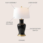 JONATHAN Y JYL4026F Julian 29" Traditional Classic Ceramic Urn LED Table Lamp, Black for Bedroom, Living Room, Kitchen, Home Office, Kids Room