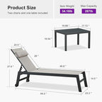 PURPLE LEAF Outdoor Lounge Chair Set of 3 Patio Chaise Pool Lounger Aluminum Frame with Side Table and Wheels for Outside Sunbathing Tanning Recliner Including Pillows Beige
