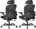 ZZH Ergonomic Office Chair Set of 2 with Adjustable Lumbar Support and Headrest, Mesh Home Office Desk Chair with Wheels and Flip-up Arms, Black