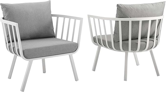 Modway Riverside Outdoor Furniture, Two Armchairs, White Gray