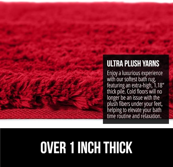GORILLA GRIP Bathroom Rugs, Ultra Soft Absorbent Mat, Thick Plush Bath Rug, Machine Washable, Microfiber Quick Dry, Mats for Shower, Bathtub and Floor, Home Decor Accessories, 24x17, Red