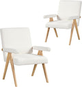 Giantex Mid-Century Modern Accent Chairs Set of 2, Sherpa Fabric Reading Chair with Padded Armrests, Solid Rubber Wood Frame, Upholstered Side Arm Chair for Living Room, Bedroom, Office, Beige