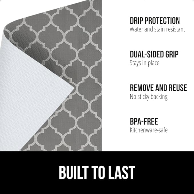 GORILLA GRIP DripGuard Shelf Liner, Non Adhesive Drawer and Kitchen Cabinet Protector, 20x240 Inch, Slip Resistant BPA Free Smooth Surface Plastic Liners for Cabinets, Bathrooms, Closets, White Gray