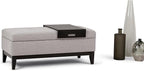 SIMPLIHOME Oregon 42 inch Wide Contemporary Rectangle Storage Ottoman Bench with Tray in Cloud Grey Linen Look Fabric, Assembled, For the Living Room, Entryway and Family Room