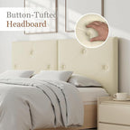 King Size Headboard Only, Faux Leather Headboard with Solid Wood & Sturdy Metal Legs, Adjustable Height Bed Headboards King Tufted Upholstered in Modern Button Design, Beige