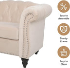 Accent Sofa Chair for Living Room, Mid Century Modern Velvet Upholstered Armchair, Oversized Comfy Single Couch Chair with Cushion, Tufted Chesterfield Sofa Couch for Home, Bedroom, Apartment (Beige)