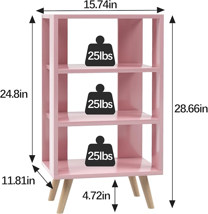 Night Stand, Pink Kids Nightstand, Modern End Table with Open Storage, 3-Tier Nursery Bedside Table for Small Space, Living Room, Bedroom