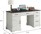 Executive Desk, Farmhouse Home Office Desk with Drawers and Storage Cabinet, Wood Computer Desk for Work and Study, Antique White (Style one)