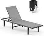 Pool Lounge Chairs, Chaise Lounge Outdoor with Wheels and 5-Position Recliner -Easy to Move- Aluminum Patio Lounge Chair for Poolside, Deck (Darkgray)