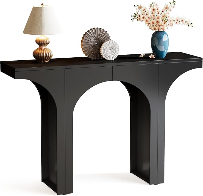 LITTLE TREE 47 Inches Console Table, Black Sofa Table Behind Couch, Farmhouse Entryway Table Hallway Foyer Table with Arch Base, Wooden Console Sofa Tables for Living Room, Entrance
