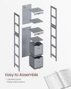 VASAGLE Bathroom Floor Cabinet, Bathroom Storage Organizer Rack Stand, Multifunctional Corner Unit, 2 Drawers, 55.7 Inches in Height, Dove Grey UBBC066G02