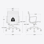 Ribbed Office Chair Top Grain Leather Desk Chair Mid Back Genuine Leather Swivel Chairs with Aluminum Alloy Arms & Base, with Silent Wheels, High Adjustable and Tilting Function,Brown