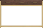 Martha Stewart Ollie Home Office Desk with 3 Drawers in Walnut Wood Grain with Polished Brass Hardware