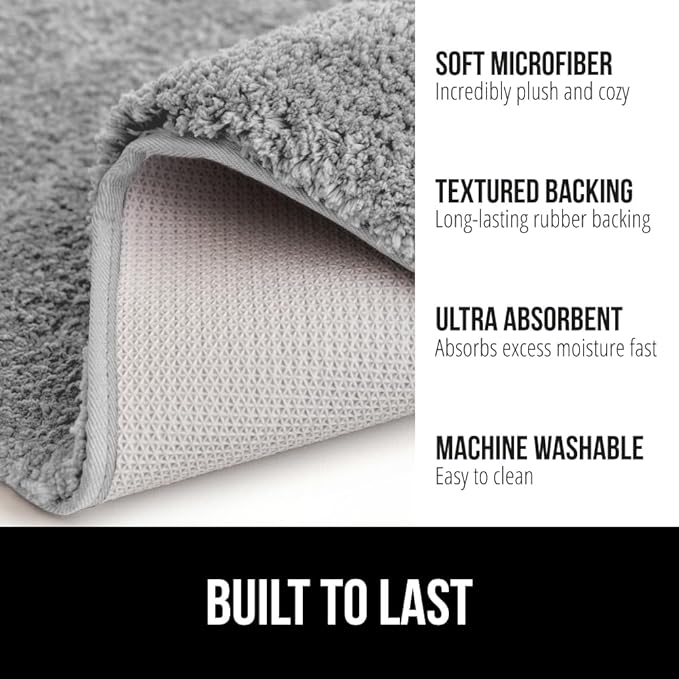 GORILLA GRIP Bathroom Rugs, 60x24, Ultra Soft Absorbent Mat, Thick Plush Bath Rug, Machine Washable, Microfiber Quick Dry, Mats for Shower, Bathtub and Floor, Home Decor Accessories, Gray
