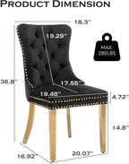 Velvet Upholstered Dining Chairs Set of 6, Modern Style Kitchen Side Chairs with Nailhead Trim and Gold Plated Leg, Metal Pulling Ring for Dining Room Living Room(Black, Set of 6)