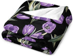 Purple Tulip Blanket Flower Gifts for Girls Women Tulip Floral Throw Blanket for Kids Adults Soft Warm Cozy Fleece Blanket for Couch Sofa Bed 40"x50"