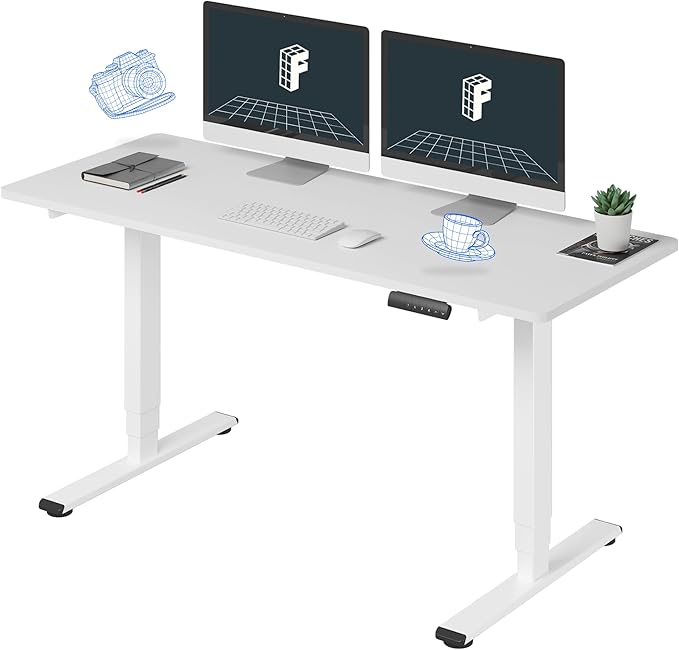 FLEXISPOT E6 Standing Desk 3 Stages Dual Motor Electric 60x24 Inch Whole-Piece Board Height Adjustable Electric Sit Stand Desk(White Frame + White Desktop, 2 Packages)