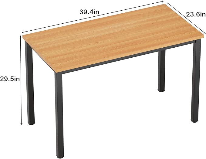 Need Small Desk, 39.4 inches Sturdy Writing Desk for Small Spaces, Teens Computer Desks Study Table Laptop Home Ofice, Black Metal Frame, Teak