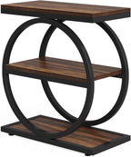 LITTLE TREE 3-Tier End Table Set of 2, Industrial Side Table with Storage Shelves, Small Sofa Side Table for Living Room, Wooden Side End Table with Round Metal Legs, Slim Nightstand and Bedside Table