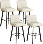 Swivel Bar Stools, 30''H Upholstered Barstools with Backs, Modern Counter Height Bar Stool Chairs for Kitchen Island, Metal Legs (Beige- Faux Leather, Set of 4-30" H)