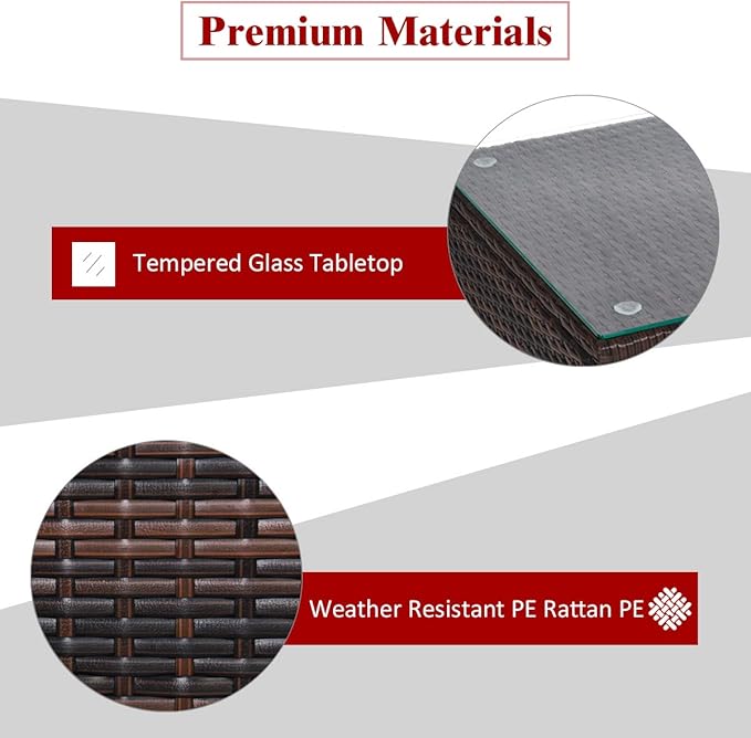 COSTWAY 3 Pieces Patio Rattan Furniture Set, Outdoor Conversation Chair Set with Coffee Table & 2 Cushions for Backyard, Porch, Poolside, Lawn, Garden, Red