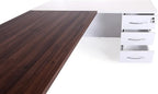 Leon 87" Wood Executive Large Desk for Home Office | Executive Right Side L Shaped Corner Desk & File Drawers w/Telescopic Rail | Modern Business Furniture | White & Brown