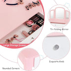 Costzon Kids Vanity, Girls Vanity Set with Tri-Folding Mirror, Stool, Storage Drawer, Princess Toddler Makeup Vanity Desk Dressing Table, Wooden Kids Vanity Table and Chair Set (Pink)