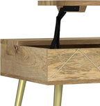 SIMPLIHOME Jager Lift Top Coffee Table - 36 inch Wide Solid Mango Wood Contemporary Modern Cocktail Table in Natural, Stylish Living Room Table with Hidden Storage, Brass Inlay, and Gold Metal Legs