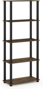 Furinno Turn-N-Tube 5-Tier Multipurpose Shelf / Display Rack / Storage Shelf / Bookshelf, Square Tubes, Columbia Walnut/Black