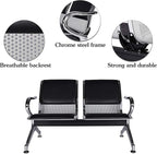 Kinsuite 2-Seat Waiting Room Bench - PU Leather Waiting Room Chairs with Arms & Non-Slip Foot Mats, Reception Chairs Guest Chair for Office Airport Bank Salon, Black