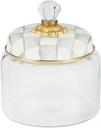 MACKENZIE-CHILDS Sterling Check Kitchen Canister, Decorative Gray-and-White Glass Storage Jar with Lid, Small